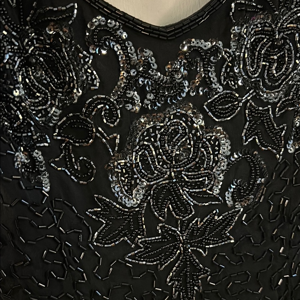 VINTAGE SILK Chic Black Beaded Dress - Picture 3 of 9